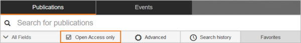 Screenshot of the EconBiz search field with selected open access search filter
